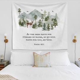 Knibeo Christian Tapestry Wall Hanging Aesthetic, PSALM 42 1 Bible Verse Tapestry, Jesus Tapestry, Christian Bible Scripture Wall Decor, Christian Backdrop, Inspirational Tapestry, 50x60 Inch