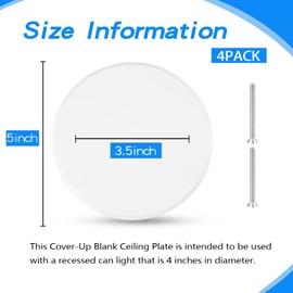 8 Packs 5 Inch Ceiling Cover Plate Metal Flat Round Electrical Cover Blank Circle Wall Plate with Screws Ceiling Fan Switch Cap Cover, Holes Are Spaced 3.5 Inches, White (For 4 inch Electrical Box)