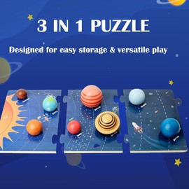 Planet Toys Montessori Wooden Solar System Model, Educational Toys for Kids 3-5, Preschool Learning Puzzle, Space Learning Toy, Planets for Kids