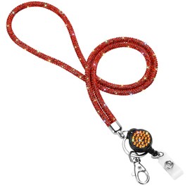 Soleebee Rhinestones Office Lanyard for Women, 31.5'' Bling Crystal Neck Lanyard with Retractable Badge Reel & Keyring (Orange)