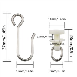 JianLing 30 Pieces Stainless Steel Hooks and 30 Pieces Curtain Track Glider Rail Curtain Hook Rollers for Tracks and Rails