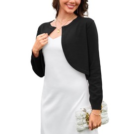 Wiwclo Womens Long Sleeve Black Bolero Shrug Open Front Knit Cropped Cardigan L