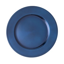 Simply Elegant Beaded Edge Plastic Charger Plate | Service Plate for Parties, Dinner, Weddings, Quinceaneras and Events | 13 inch Diameter | Navy- Gloss Finish | Set of 12