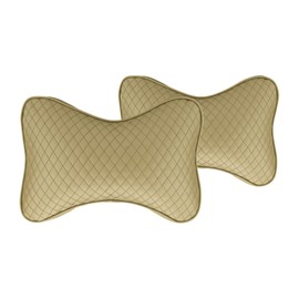 SENYAZON Memory Foam Car Neck Pillow, Car Soft PU Leather Headrest Neck Support for Driving Home Office Black 2 PCS (Beige)