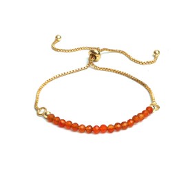 Gempires Real Carnelian Beads Bracelet, Orange Beaded Bracelet, Pull String Adjustable Bracelet, Gemstone Jewelry, Gift for Her, 14k Gold Plated Chain (6-9 inch Adjustable Length)
