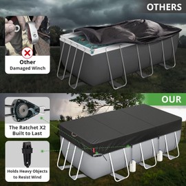 [2024 Upgrade Super Windproof] 6x8.5FT Rectangle Pool Cover for Above Ground Pools,[Durable and Tear-Resistant] Winter Oval Pool Cover with Enhanced Ratchets and Tarp Clips