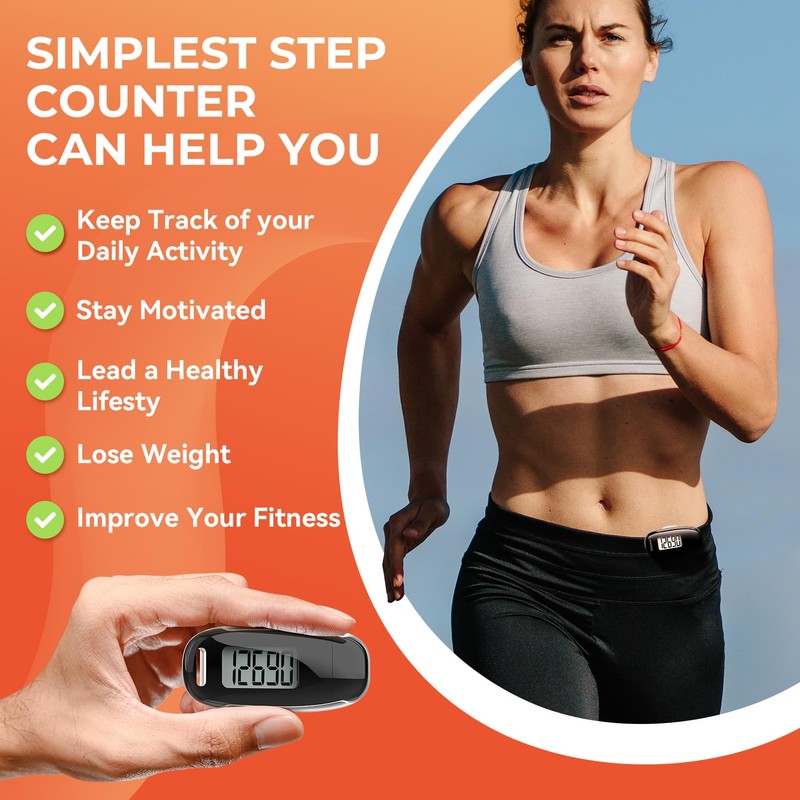 3D Pedometer for Walking, Simple Walking Step Counter with Removable