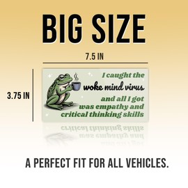 Funny Woke Mind Bumper Sticker, Retro Empathy Frog, Liberal Leftist Social Justice Critical Thinking Skills Green Vinyl Decal for Car Truck, Waterproof UV-Resistant 7.5x3.75in