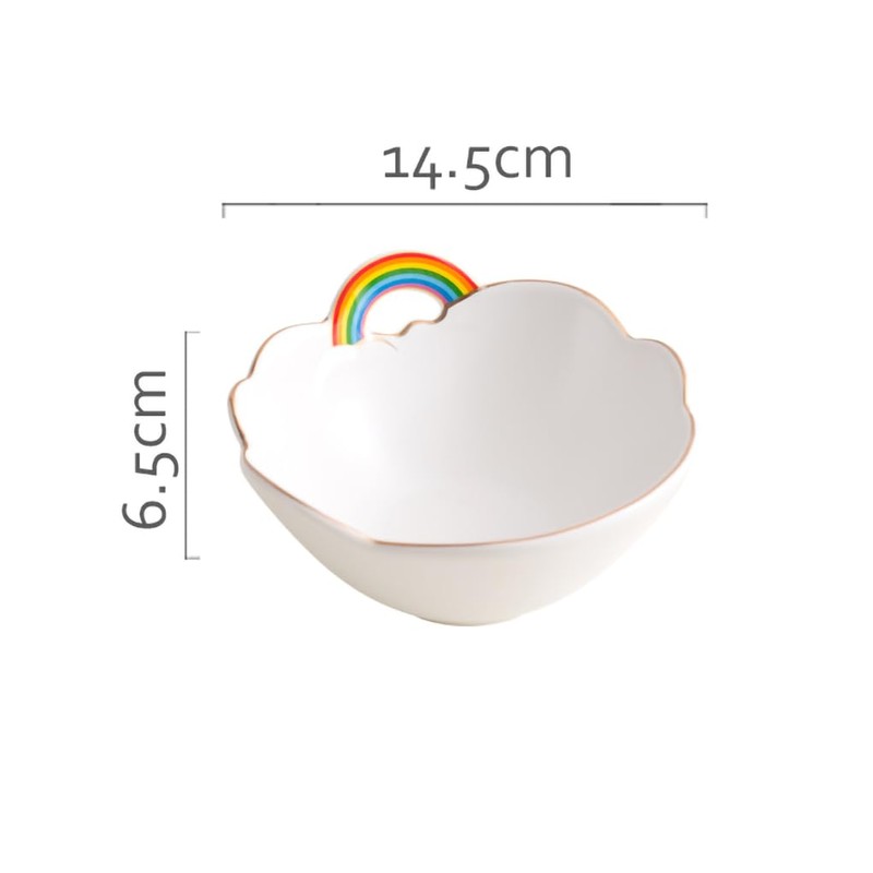 WAIT FLY Rainbow and Cloud Ceramic Salad Bowl, Dessert Bowls,
