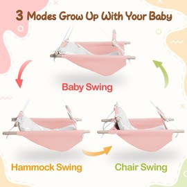 Canvas Baby Swing for Infants to Toddlers,Indoor Outdoor Wooden Hanging Swing Seat with Safety Belt and Mounting Hardware, Suitable for Ages Up to 3,Pink