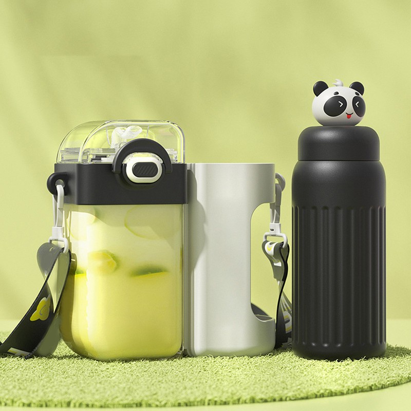 Straw Water Bottle Large Capacity Leakproof Cute Portable Dual Drink