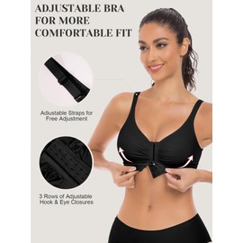 EUYZOU Post Surgery Compression Bras for Women Front Closure Mastectomy Surgical Bras Wireless with Adjustable Straps, Black L