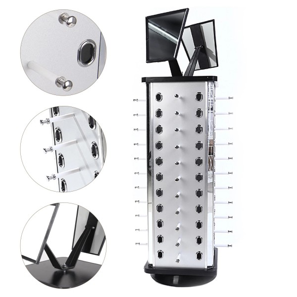 CNCEST 360° Rotating Glasses Display Stand with Adjustable Mirrors and