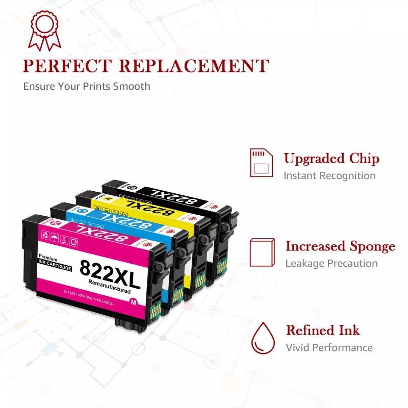 Toner Kingdom 4Pack 822XL T822XL Ink Cartridge For Epson WorkForce