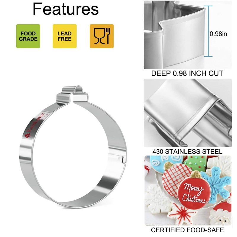 KAISHANE Christmas Cookie Cutters - 5 Pieces -Christmas Ornament,Light bulb,Round