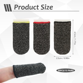 Finger Sleeves 15 Pairs Dedales Gamer Profesionales Silver Fiber Gaming Finger Sleeves, Thumb Cover Sweat-Proof, Ultra-Thin, Breathable Suitable for Mobile Phones, Tablet Touch Screens