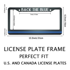 Smooffly Back The Blue License Plate Frame Thin Blue Line License Plate Holder Stainless Steel Rust-Proof Auto Parts Colorful License Plate Decoration with Screws Size 12.2" x 6.3"