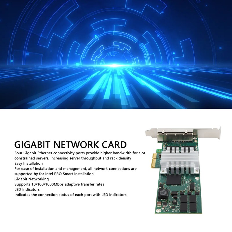 Gigabit Network Card 4 RJ45 Port PCIE X4 10Mbps 100Mbps