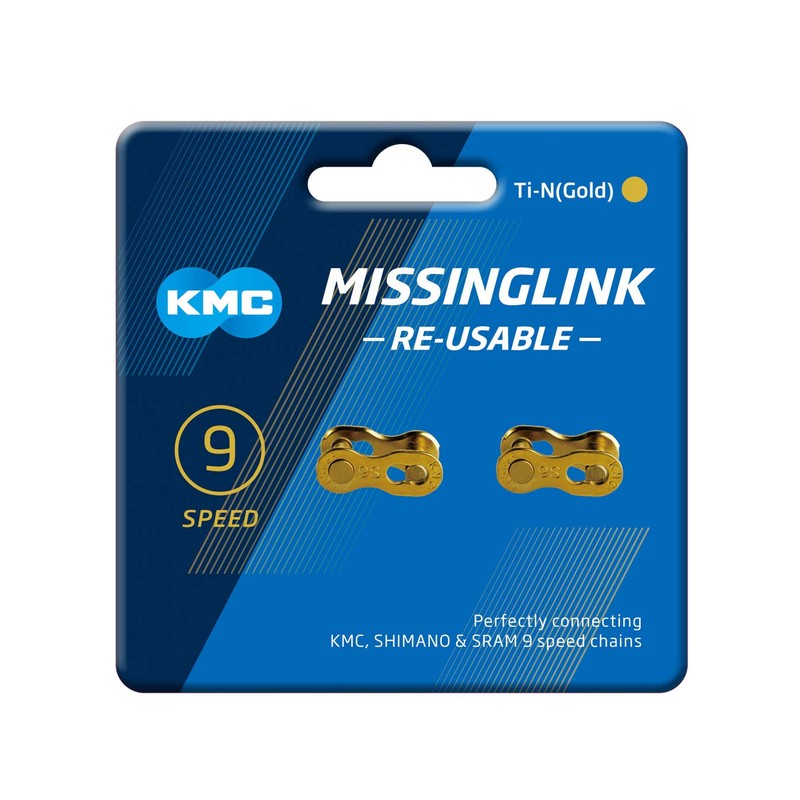 KMC 9 Speed Missinglink Joining Link, Ti-N Gold, 2 Pairs