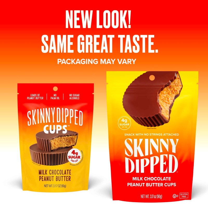 SkinnyDipped Milk Chocolate Peanut Butter Cups, 4g Sugar, Low Sugar,