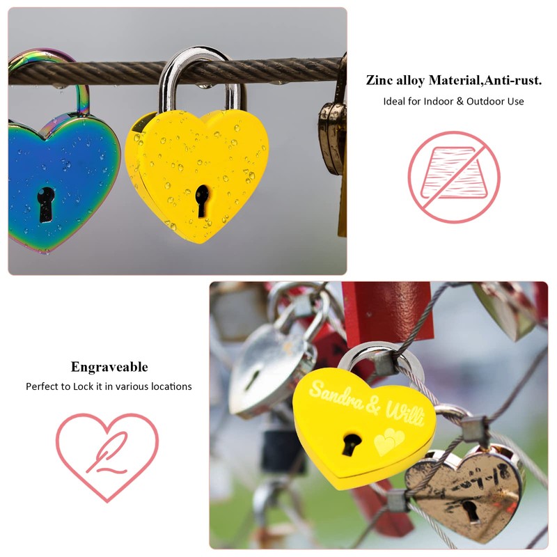 VeYocilk 3 candados pequeños en forma de corazón amarillo con