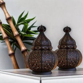 Set of 2 Oriental Lanterns Made of Metal Maha Black 28 cm Oriental Moroccan Garden Lantern Moroccan Metal Lantern for Outdoor Use as a Garden Lantern or Indoor as a Table Lantern