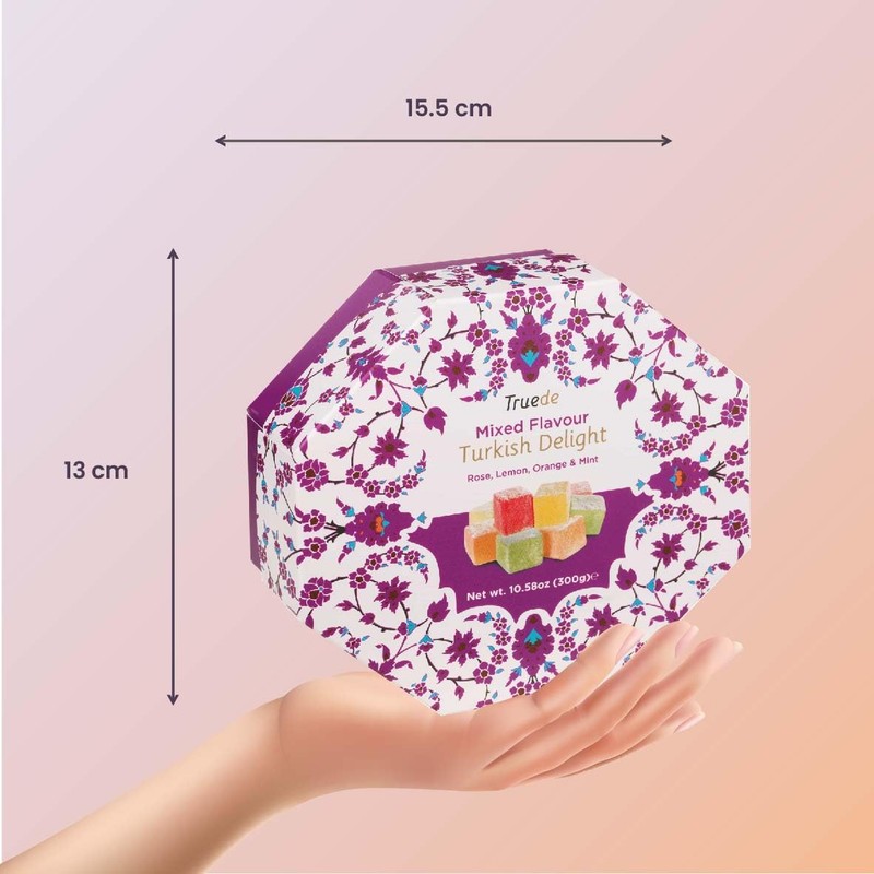 Truede Mixed Flavour Turkish Delight (300g) - Hand-Made, Dusted Rose,