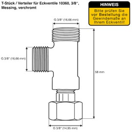 VARIOSAN 10360 3/8 Inch Brass T-Piece Distributor for Angle Valves, Chrome-Plated