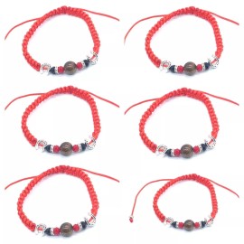 trendy Bracelet Macramé Red Cord Knot Tiger Eye Bead Horseshoe Charm 6.5in-12in pack 12