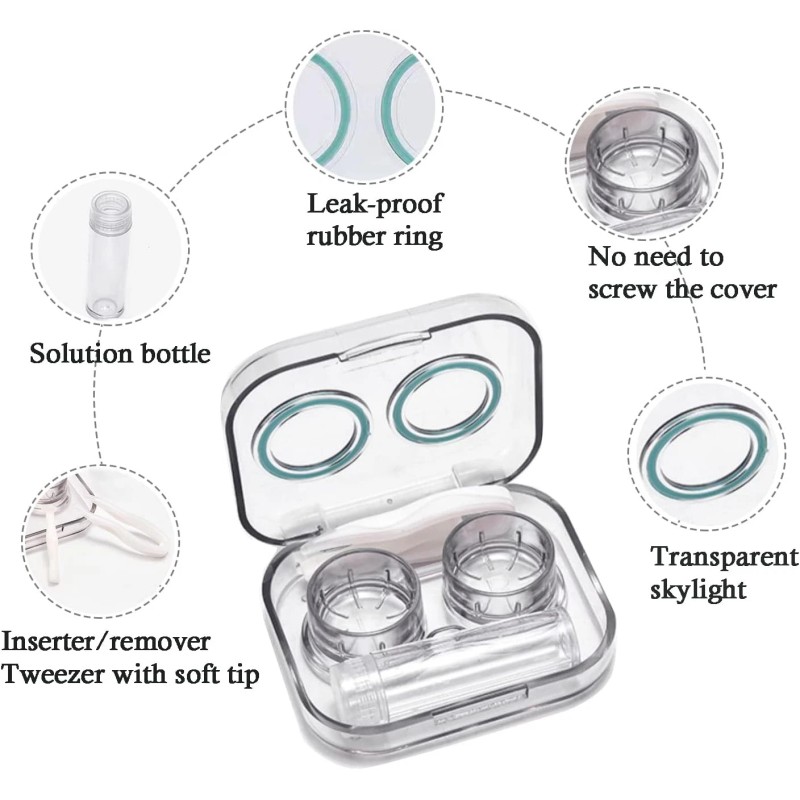4 Pack Flip Top Clear Contact Lens Case Travel Kit,