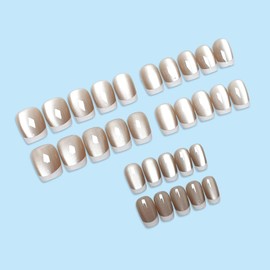 ネイルチップ ショート 24枚入 つけ爪 フレンチ グラデーション 肌色 キャッツアイ ネイル チップ ミディアムロング 人気 可愛い シンプル おしゃれパーティー 秋冬 春夏 日常生活に使用できます 花嫁ネイル 成人式 入学式 卒業式 結婚式 両面テープ付き