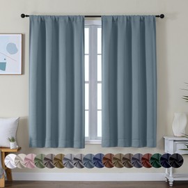 Simplebrand Simplebrand Ava Stone Blue Short Blackout Curtains for Bedroom 54 Inches Long 2 Panels Set, Solid Thermal Insulated, Energy Saving Window Treatment Curtains Blackout Drapes, W40 x L54 Inch, Stone Blue