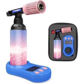 Molgoc Butane Torch with A Built in Heat Shield And a Timer,Refillable Kitchen Torch Lighter,Adjustable Flame Size,Pink Guard Square Grid. (Butane Gas Not Included)
