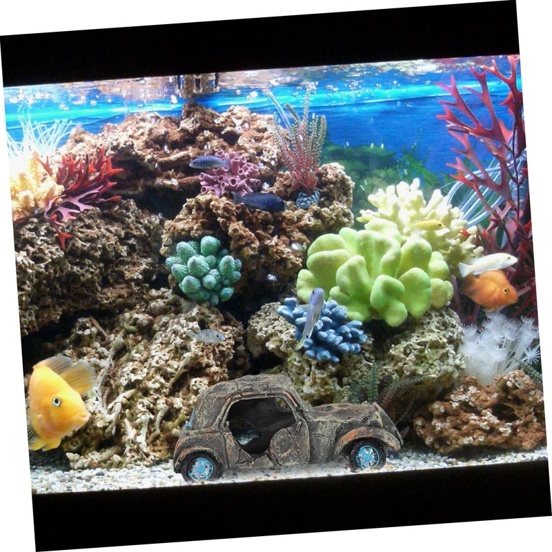 SUPVOX Aquarium Car Wreck Decoration Creative Resin Fish Tank Ornament