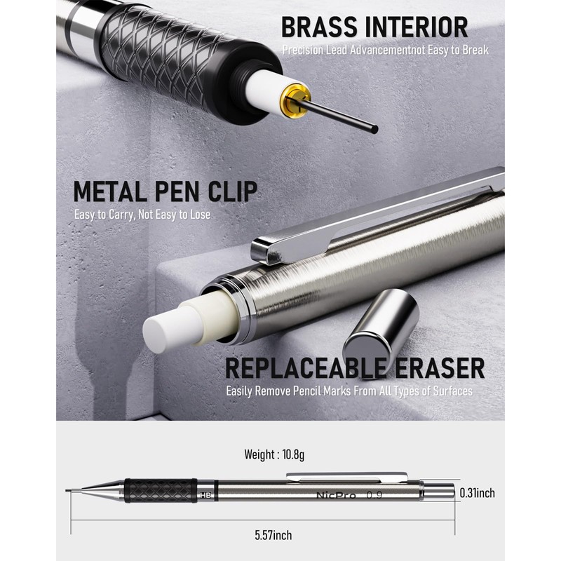 Nicpro 0.9 mm Art Mechanical Pencils Set in Gift Case,