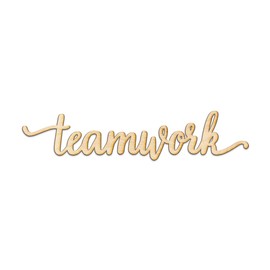 Woodums – Teamwork Script Wooden Wall Art Decor, Unfinished Wood Sign for Family Room Decor, Charlie Script Letter Wood Cutout, 12 x 3 Inches Wall Decorations for Living Room