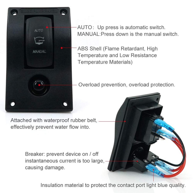 3-Position Bilge Pump Rocker Switch Panel, Automatic - Off -