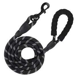 SunGrow Nylon Dog Leash, Pet Training Tool with Padded Handle & Heavy-Duty Metal Clasp, Reflective, Lightweight & Travel-Friendly Design for Small, Medium, and Large Dogs, 72” (3 ft), Black, 1 Pc. 