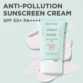 DEWYTREE Urban Shade Anti-Pollution Sun Screen SPF 50+ Pa++++ with Mini Size Sunscreen & Cleansing Milk (0.3oz.+0.3oz.) - Pink Tone Up Sun Protection – Matte Finish Physical Sunscreen, 1.69oz.
