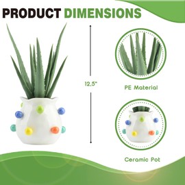 TOPSV Artificial Aloe Plants in Ceramic Pots - 12.5'' - Stylish Home/Office Desktop Decoration - Large Faux Succulents