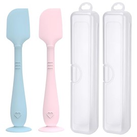 Espátula para crema de pañal (paquete de 2) con estuche de viaje higiénico, espátula para el trasero de bebé con base de succión, aplicador de crema p