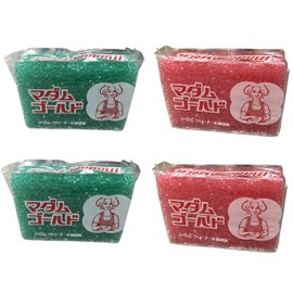 Ishimizu 504893 Kitchen Sponge, Madame Gold, Set of 4, Made in Japan, 4.1 x 5.9 x 3.1 inches (10.5 x 15 x 8 cm), Green, Red