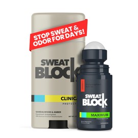 SweatBlock Antiperspirant Deodorant System | MAXIMUM CLINICAL STRENGTH for Men & Women | Hyperhidrosis Aid for up to 7 Days Sweat Control | Roll On 1.2 fl oz + Sandalwood & Amber Deo Stick 2.7oz