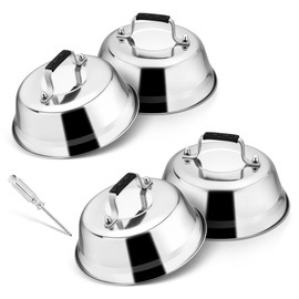 Joyfair Burger Bell, Pack of 4 Stainless Steel Burger Bell with Rubber Handle, Melting Bell with Screwdriver for Grill, Steak, Cheese, Teppanyaki, Outdoor & Indoor, Heavy Duty & Dishwasher Safe - 16.8