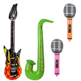 4Pcs Inflatable Guitar Saxophone Microphone Balloons Set Blow Up Guitars Inflatable Musical Instruments Balloons Inflatable Party Props Rock Star Toy for Adult Kids Fancy Dress Accessory Party Decor
