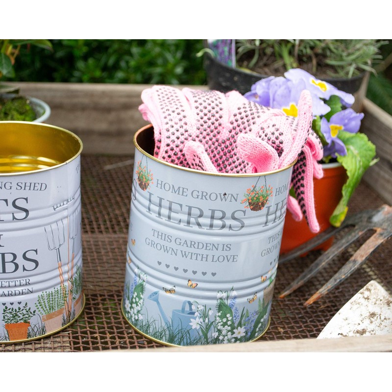 Set of 2 Potting Shed Round Metal Garden Storage Tin