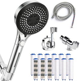 Filtered Shower Head with Handheld - High Pressure 6 Spray Modes Showerhead with Filters, Shower Head With Movable Bracket & 75" Anti-Burst Hose | 12 Replaceable Water Softener Filters for Hard Water