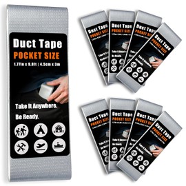 8 Pack Mini Duct Tape – Travel Size 1.77 inch x 5 inch Flat Rolls, Compact & Pocket-Sized, Heavy Duty, Waterproof, Tear by Hand – Great for Emergency Repairs, Outdoor EDC, Camping, DIY (Silver)