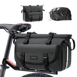 RAINSMORE 3-in-1 Bicycle Bags for Pannier Rack, 18 L, Expandable Bicycle Pannier Rack Bag with Rain Cover, Reflective Shoulder Bag and Handbag