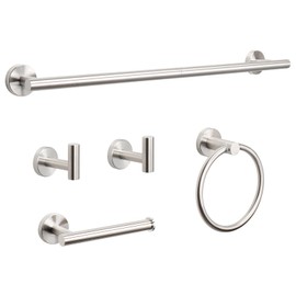 NearMoon 5 Pieces Bathroom Hardware Set SUS304 Thicken Stainless Steel-Towel Rack Kit Include 24" Towel Rod +Bath Towel Ring +Toilet Paper Holder +2 Robe Towel Hooks Bath Accessories (Nickel)